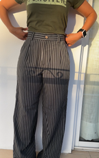 The Old Money Stripe Pant - Linen Pinstripe Wide Leg Trousers