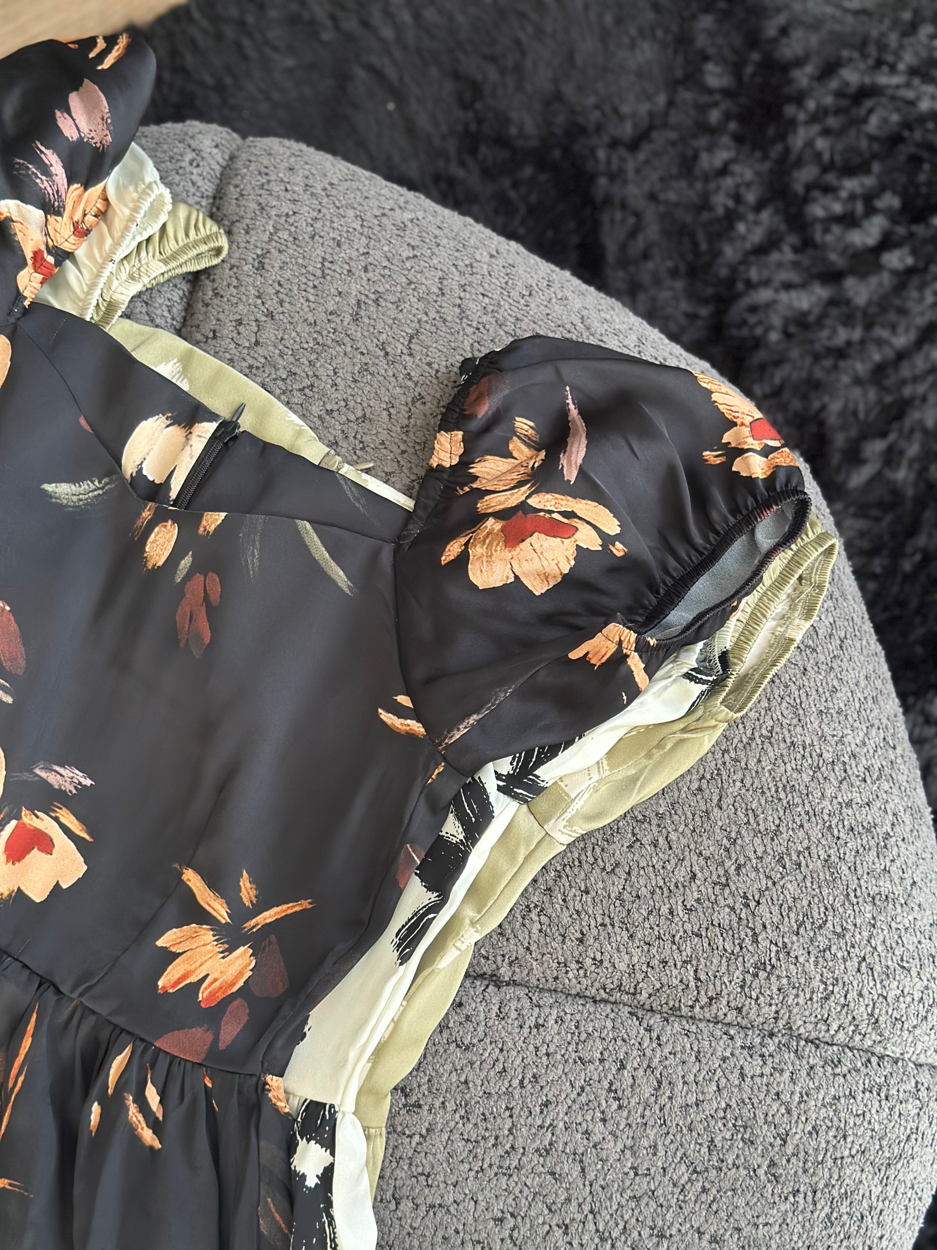 Floral Sweetheart Puff Sleeve Dress