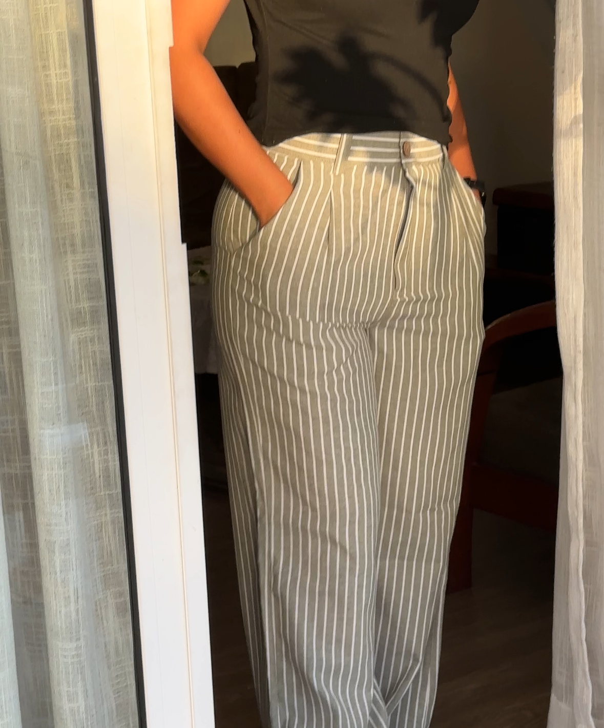 The Old Money Stripe Pant - Linen Pinstripe Wide Leg Trousers
