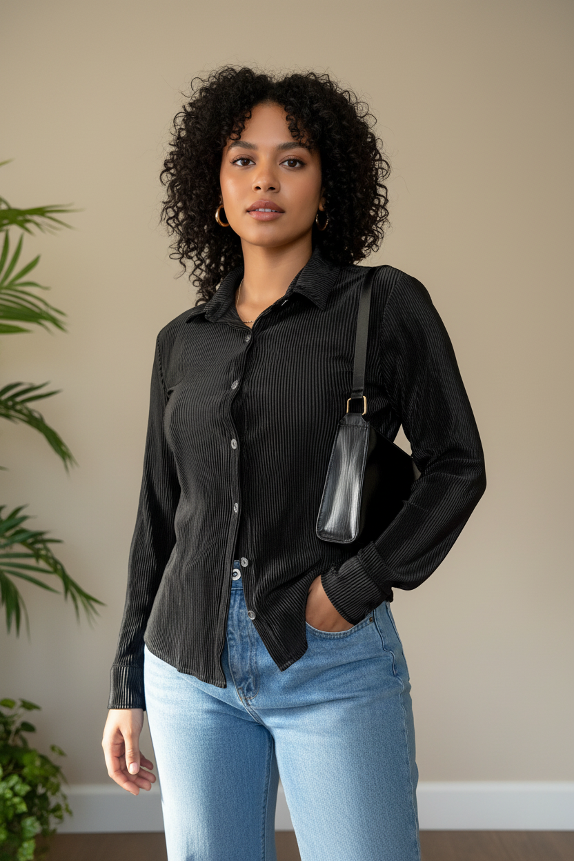 Everlight Pleated Shirt - Elegant Women's Pleated Shirt (Made in Mauritius)