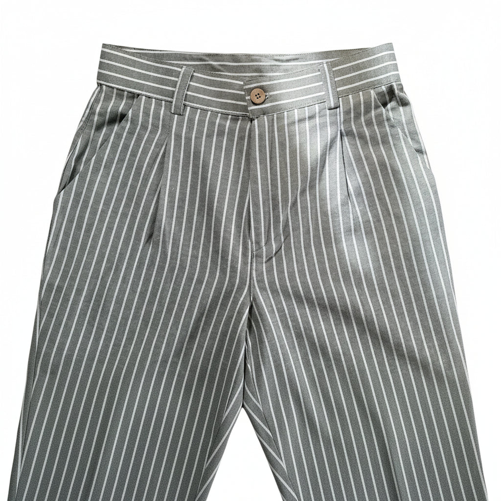 The Old Money Stripe Pant - Linen Pinstripe Wide Leg Trousers