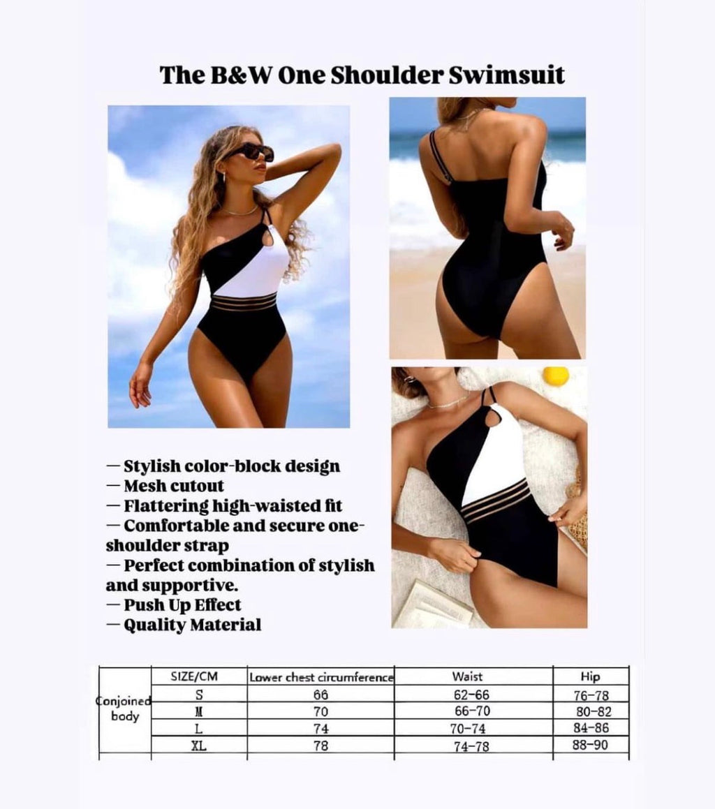 One Shoulder B&W Swimsuit
