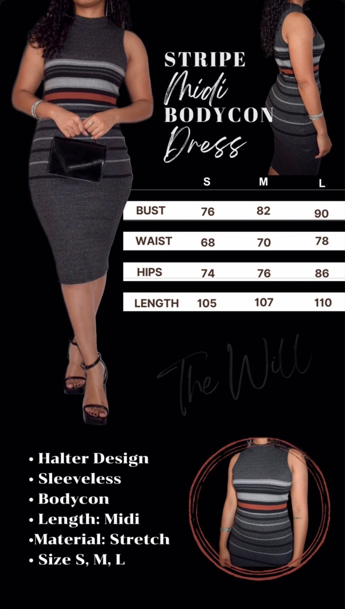 Stripe Midi Bodycon Dress