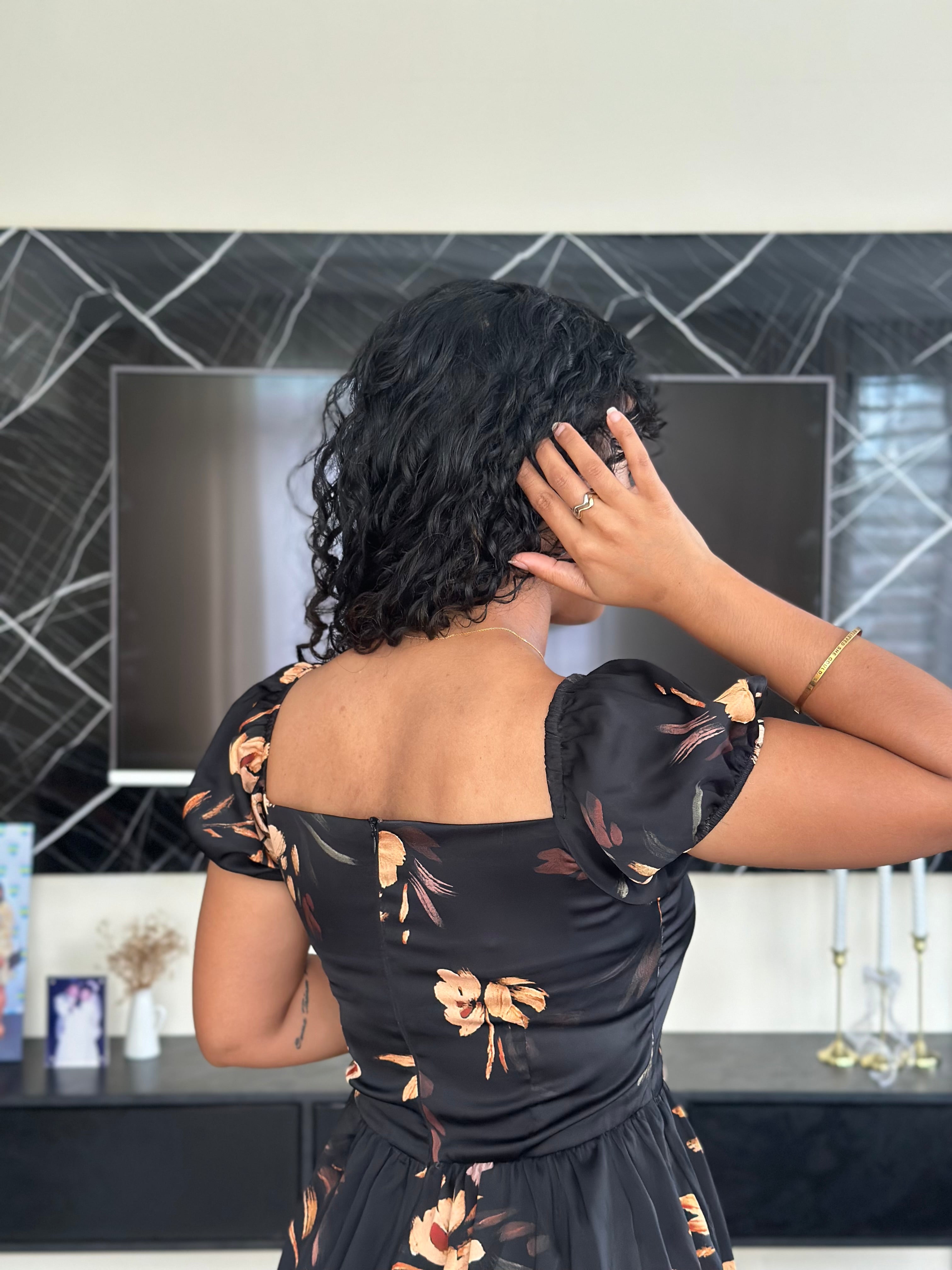 Floral Sweetheart Puff Sleeve Dress