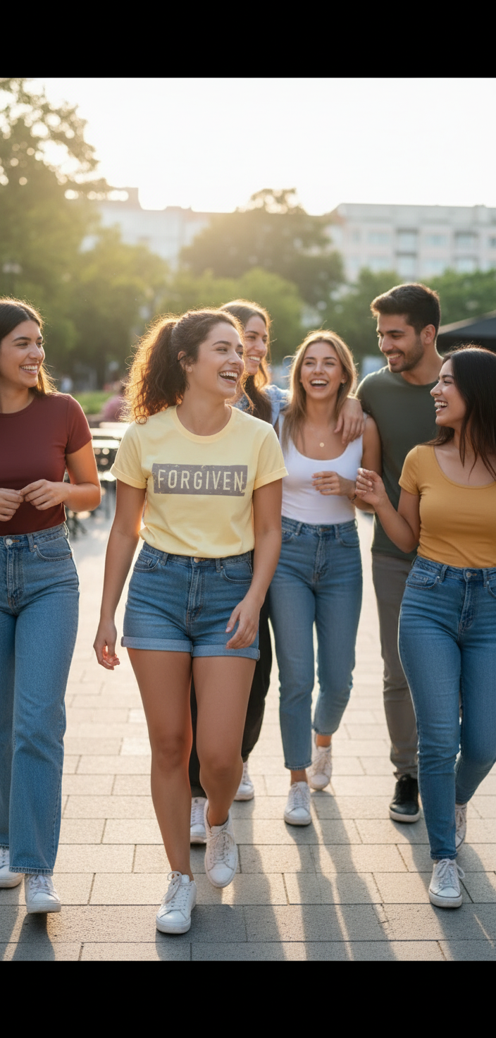 Group of friends walking together on a sunny day
