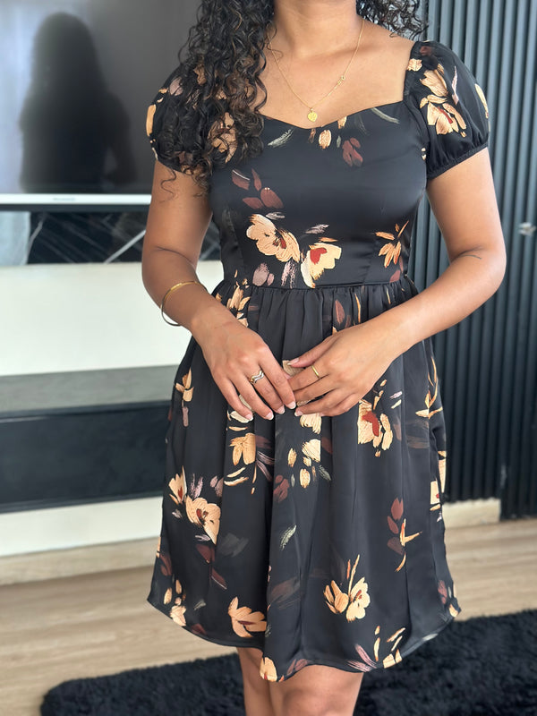 Floral Sweetheart Puff Sleeve Dress