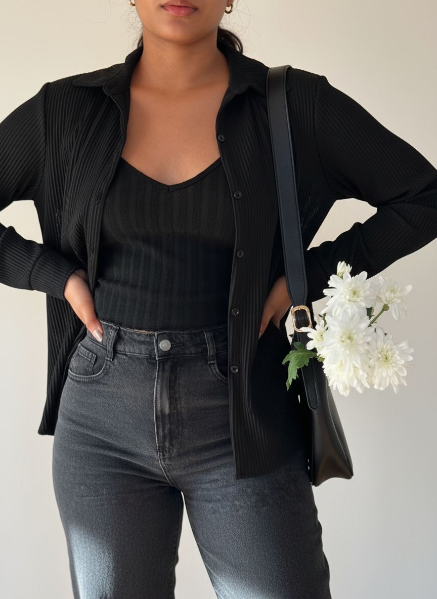 Everlight Pleated Shirt - Elegant Women's Pleated Shirt (Made in Mauritius)