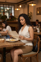 Beige Vest Brown Skirt Lunch