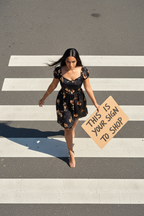 Black Floral - Walking With Sign
