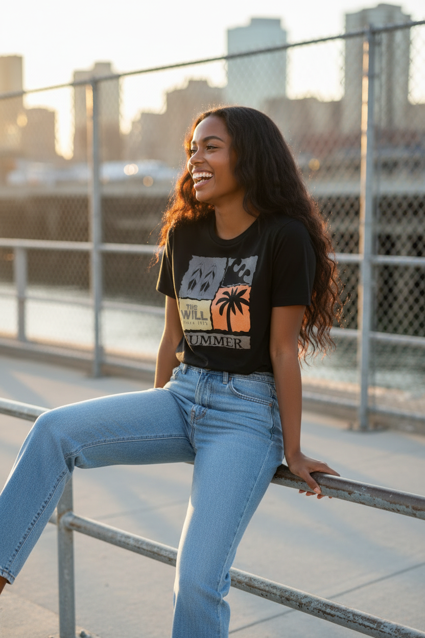 Black Summer Tee - Railing Pose