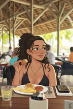Breakfast Scene - Beach Painting Style
