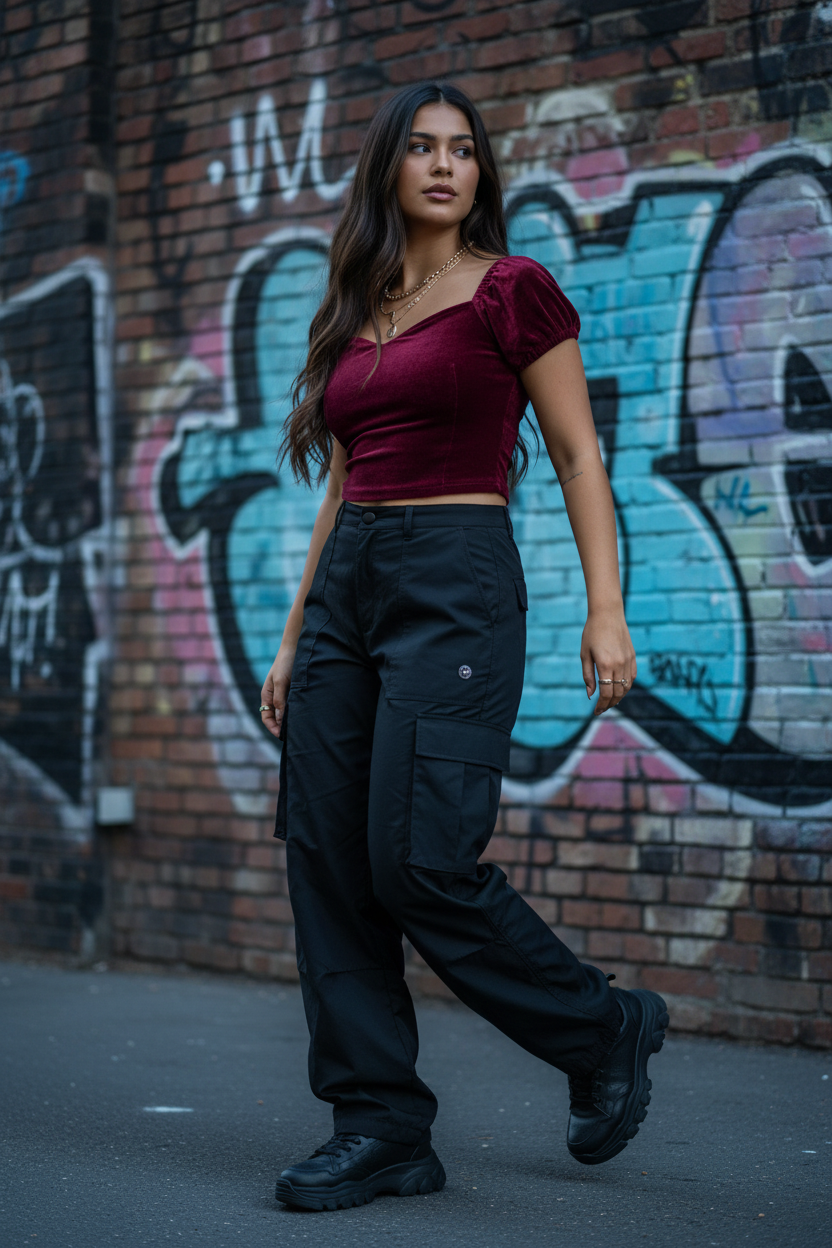 Burgundy Top – Black Cargo Gen Z