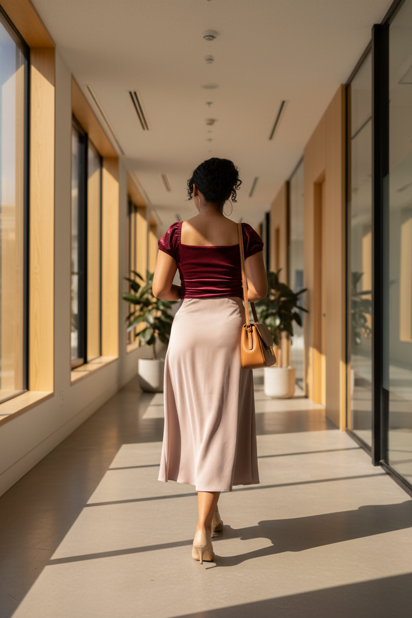 Burgundy Velvet Top Back – A-Line Skirt