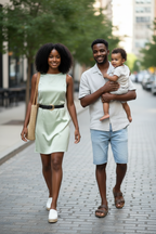 Casual family lifestyle - man in shorts with baby