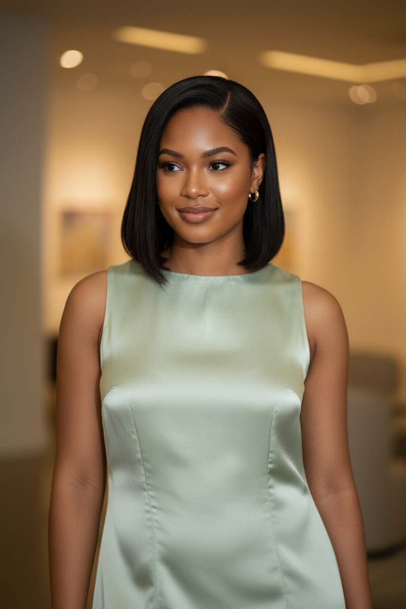 Close-up lifestyle photo of green dress