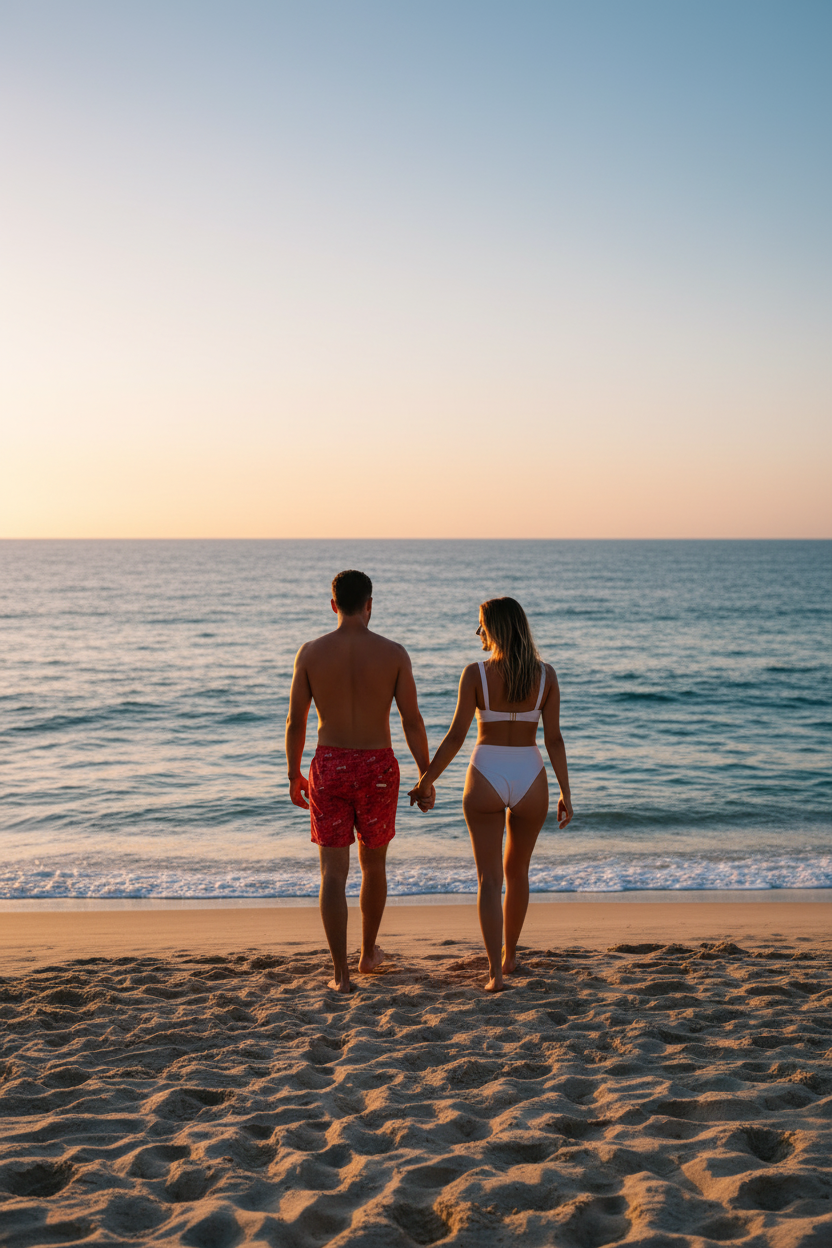 Couple walking toward beach