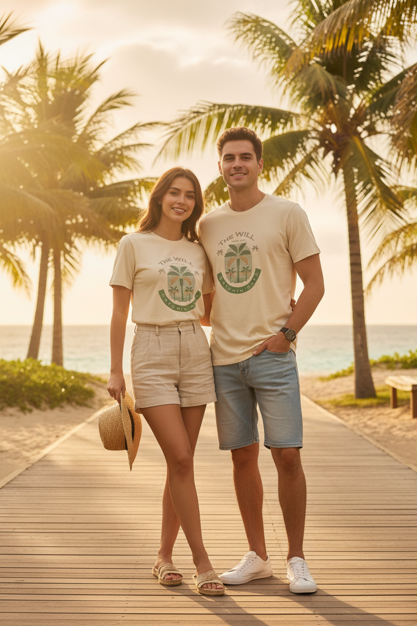 Couple wearing matching The Will Catchin Rays tees