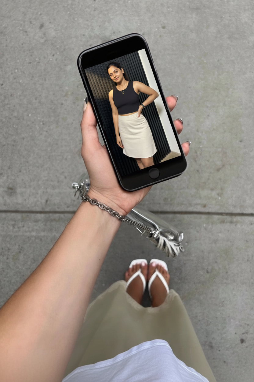Cream Mini Skirt - POV Phone Shot