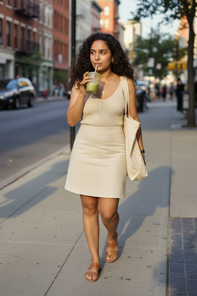 Cream Skirt - Crochet Top & Tote Bag