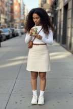Cream Skirt - Thermal Top & Platform Sneakers