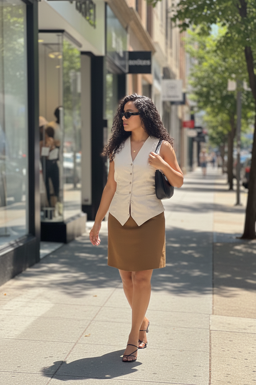 Cream Vest + Camel Skirt - Gen Z Style
