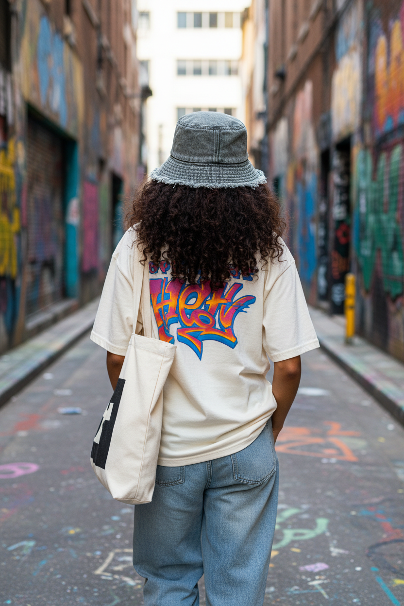 Curly Hair Blue Hat Street