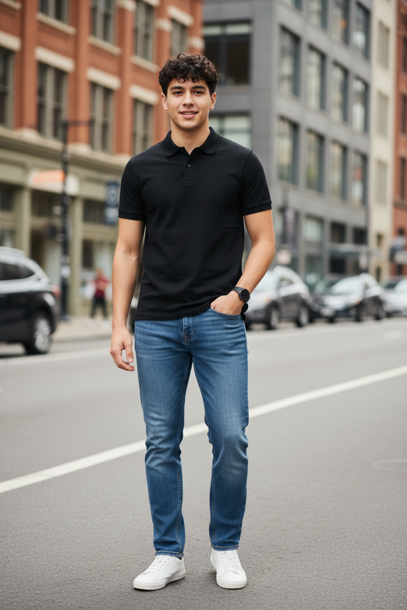 Gen Z Full Fit - Black Polo & Denim