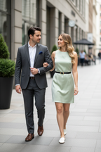 Green dress with black belt - white Mauritian couple
