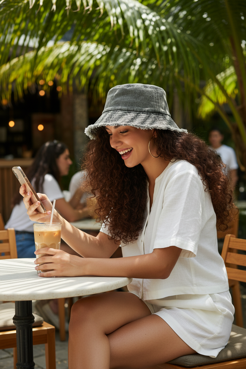 Grey bucket hat - café