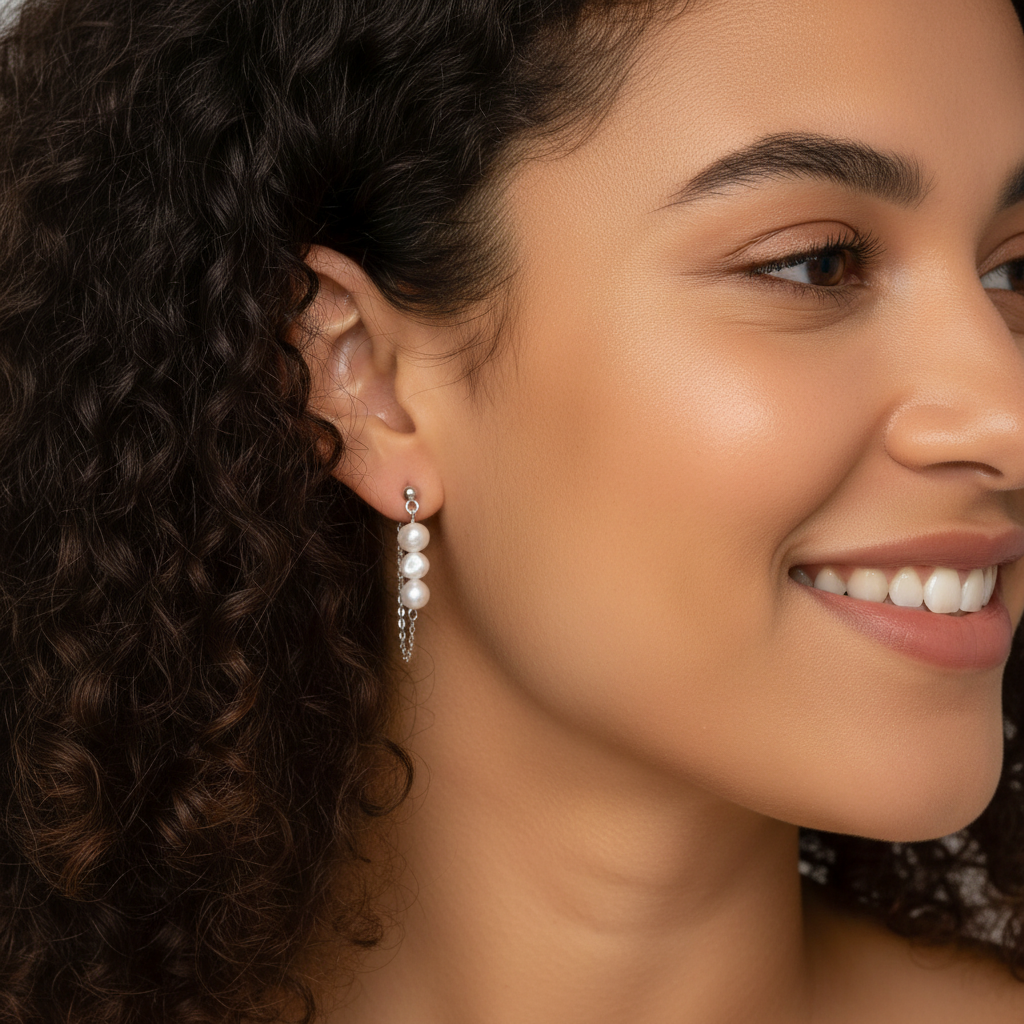 Triple Pearl Drop Earrings