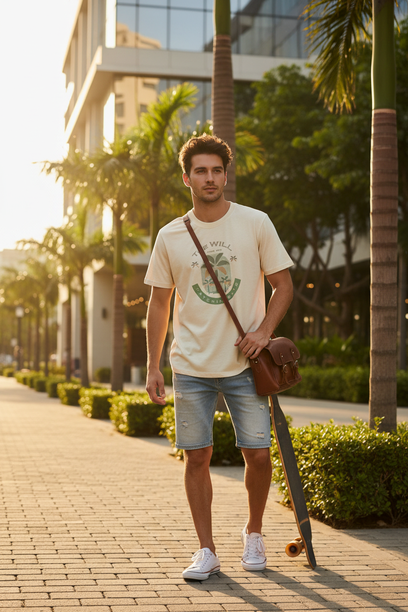 Man wearing The Will Catchin Rays tee