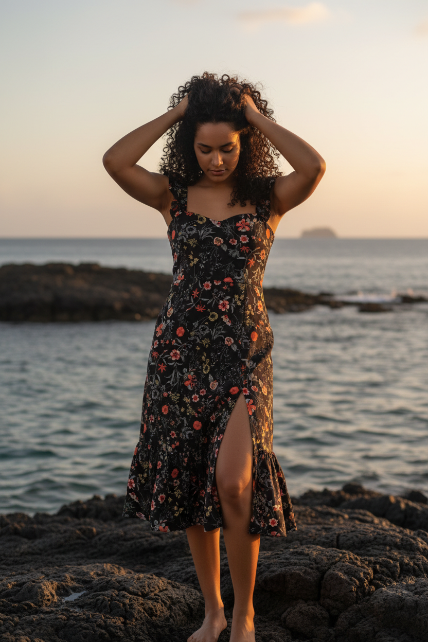 Midnight Blooms short midi coastal ad