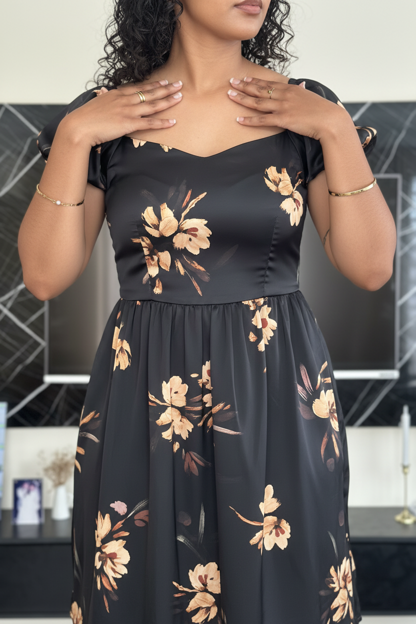 Midnight Blossom soft sweetheart neckline