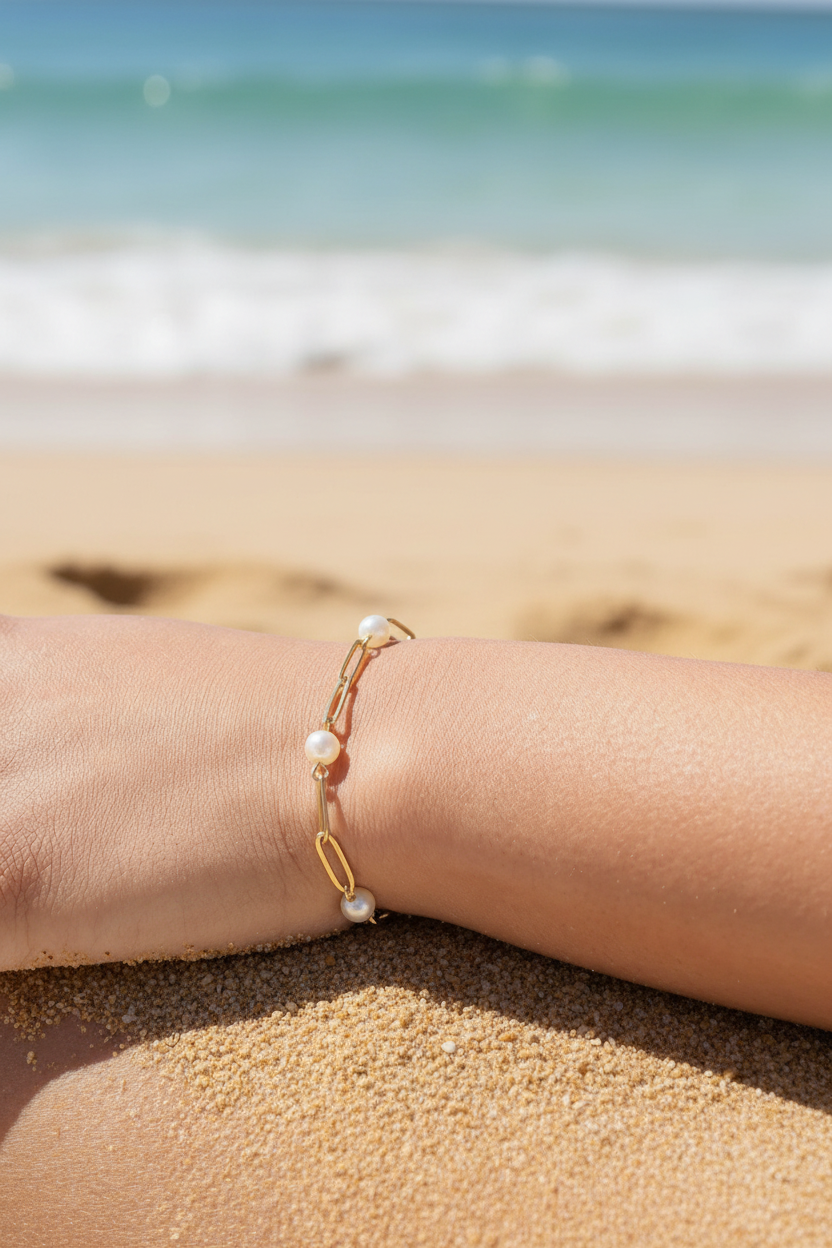 Pearl Bracelet Wrist on Sand
