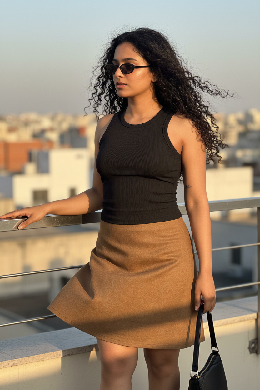 Rooftop Editorial - Brown Skirt
