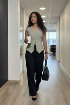 Sage Vest Black Trousers Office