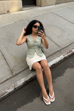 Sage Vest & Cream Skirt - Natural Curb Selfie