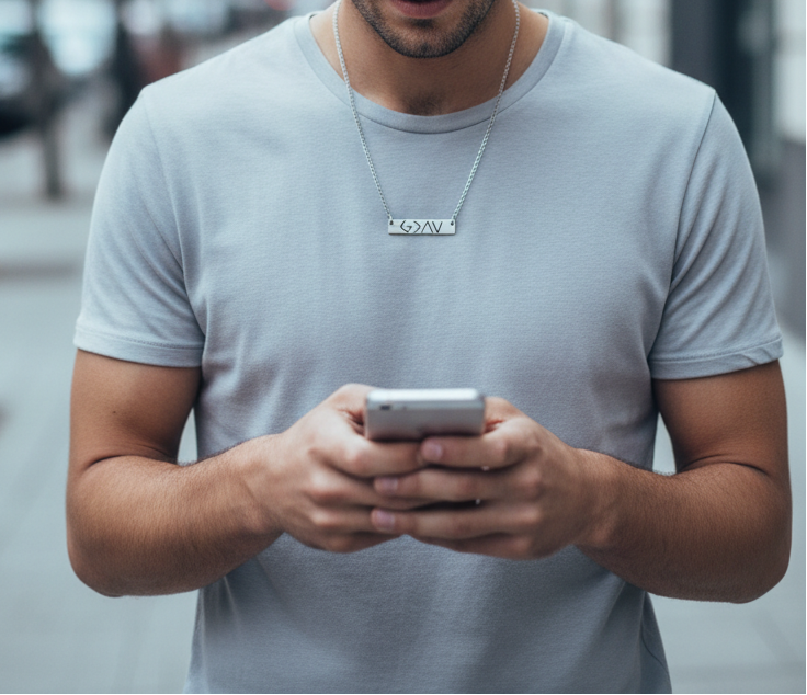 Silver necklace lifestyle - man