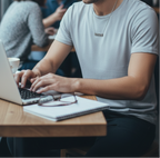Silver necklace - man at laptop