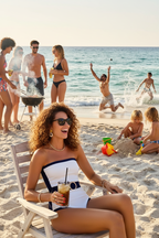 Swimsuit - watching beach chaos sitting