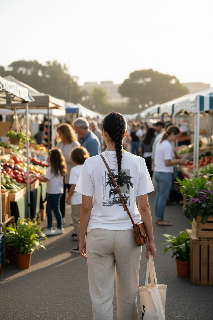 Tucked into linen pants with accessories