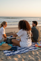 Woman at beach with friends
