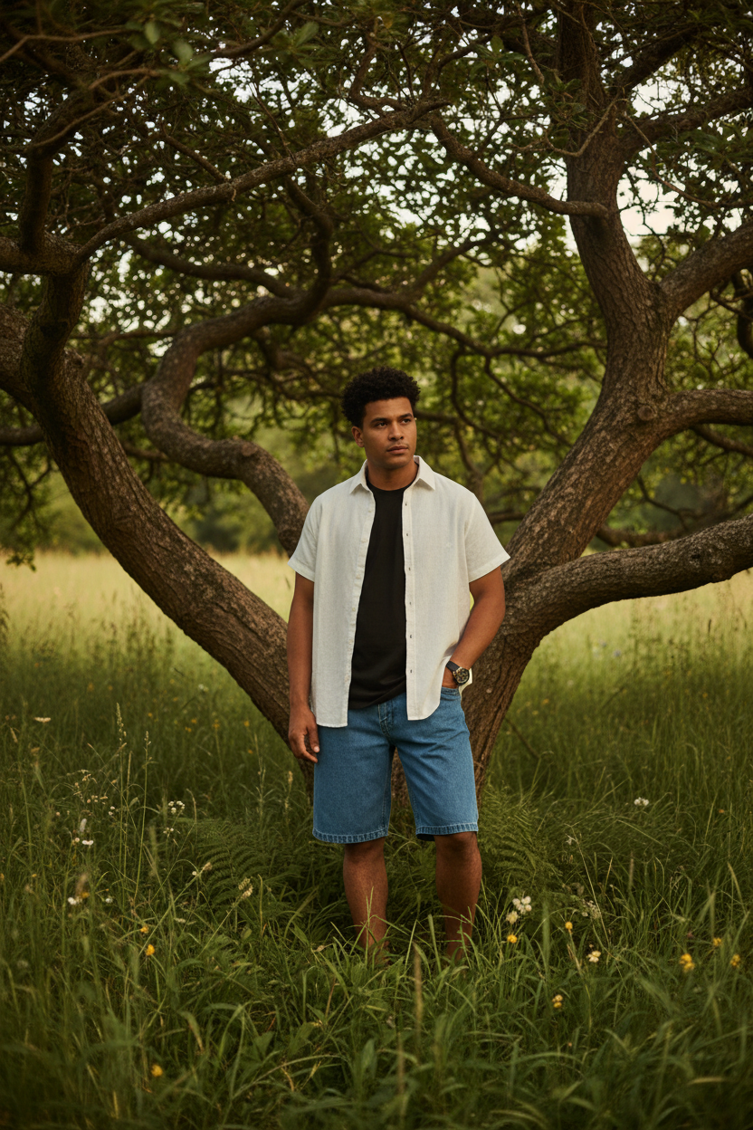 Young Man Curly Hair Nature Editorial