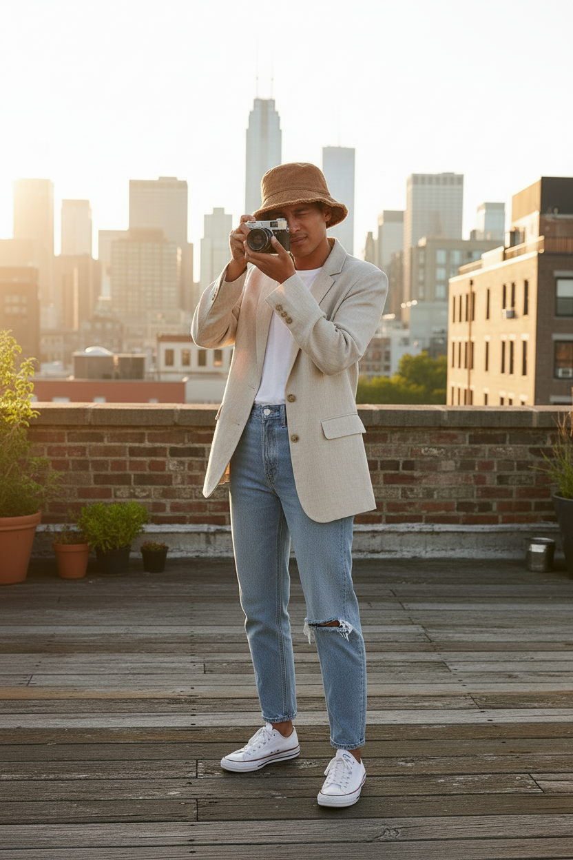 Young Man Rooftop Film Camera